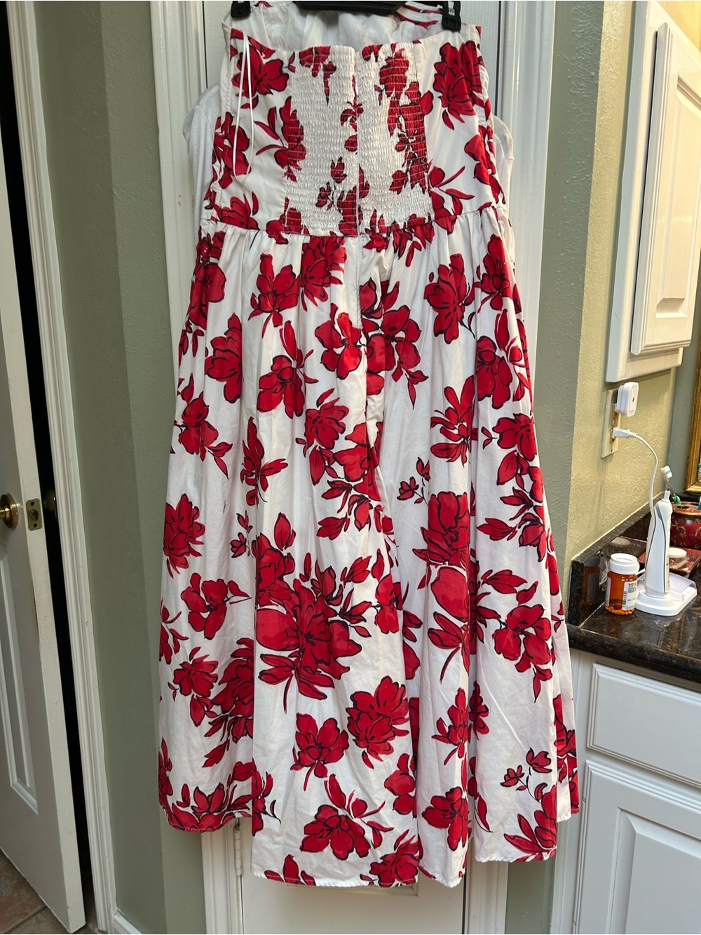 Abercrombie & Fitch White Midi Dress with Red Floral Print